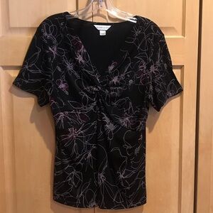 Christopher & Banks Black and Lavender Floral Knit Blouse